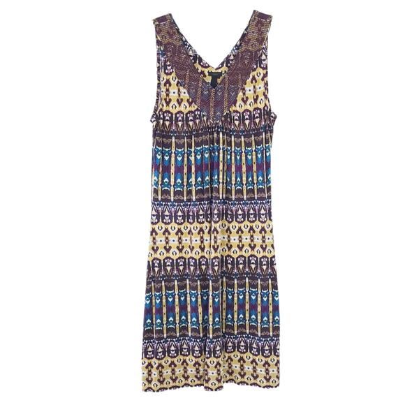 Soma Casual Dress Small Modal Brown, Gold, Teal with Brown Sequin Comfy Soft - Picture 1 of 4